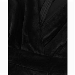 Women's Black Lantern Sleeve Deep V Neck Velvet Zipper Blouse N15796