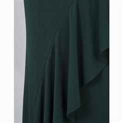 Women's Sleeveless Deep V Neck Backless Falbala Maxi Dress N15591