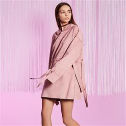 Women's Pink Long Sleeve Hooded Mini Pullover Dress N15717