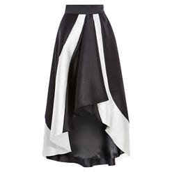 Fashion Black and White Women's High-Waist High-low Patchwork Skater Skirt N15610