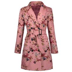 Women's Fashion Long Sleeve Shawl Collar Floral Print Button Overcoat N15337
