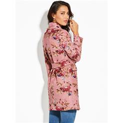 Women's Fashion Long Sleeve Shawl Collar Floral Print Button Overcoat N15337
