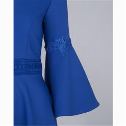 Women's Bell Sleeve V Neck Appliques A-Line Dress N15589