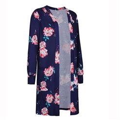 Women's Open Front Floral Print Pocket Long Sleeve Casual Coat N14561