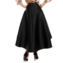 Fashion Black Women's High-Waist A-line High -low Skater Skirt N15609