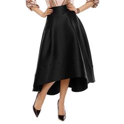Fashion Black Women's High-Waist A-line High -low Skater Skirt N15609
