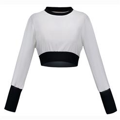 Women's Sexy Long Sleeve Round Collar Bare Midriff Pullover Tops N15464