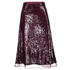 Fashion Wine Red Women's High-Waist A-line Sequin Mesh Skirt N15608
