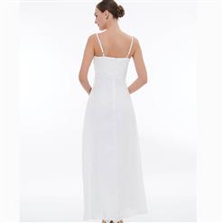 Women's White Pleated Spaghetti Straps Sweetheart Neckline Evening Dress N15740