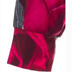 Women's Long Sleeve Deep V Neck Rose Print Slit Plus Size Maxi Dress N15618