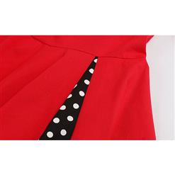 Elegant Vintage Polka Dot Bowknot Patchwork Dress N12069