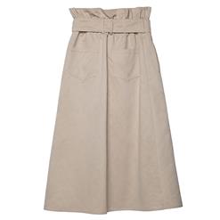 Women's Khaki High Waist Button A-line Skirt with Belt N15711