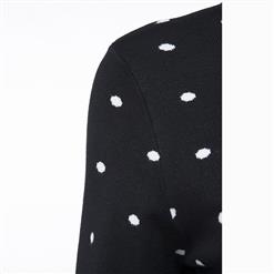 Women's Black Slim Pullover Long Sleeve Round Neck Polka Dot Sweater N15809