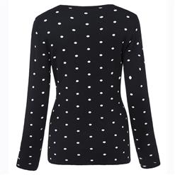 Women's Black Slim Pullover Long Sleeve Round Neck Polka Dot Sweater N15809