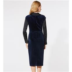 Women's Dark Blue Bateau Neck Cap Sleeve Sequin Patchwork Midi Dress N15606