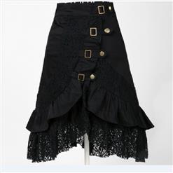 Punk Gothic Black Lace Asymmetric Buckle Skirt  N15038