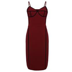 Women's Sexy Wine Red Spaghetti Strap Back Zipper Sheath Dress N15707