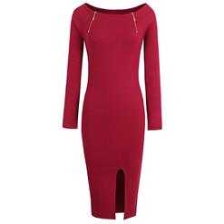 Midi Dresses, Casual Dresses For Women, Daily Dresses, Slim Fitting A-line Dresses, Boat Neck Red Dress, Party Dress, Wedding Guest Dresses, #N14945