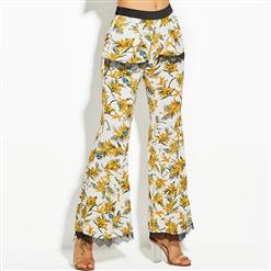 Full Length Bellbottoms, Casual Bellbottoms for Women, Floral Print Bellbottoms, Fashion Bellbottoms for Women, Slim Bellbottoms, Lace Bellbottoms, #N15554