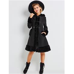 Women's Vintage Long Sleeve Hooded Horn Button Faux Fur Coat Dress N15426