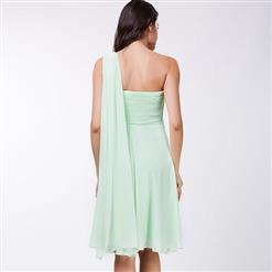 Women's Sleeveless One Shoulder Pleated Knee-Length Prom Bridesmaid Praty Dress N15883