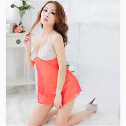 Sexy Red Halter Lace Patchwork See-through Mesh Babydoll Nightwear Lingerie N17660