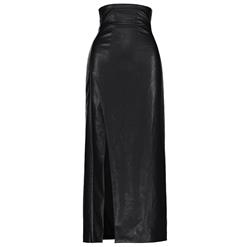 Sexy Skirt for Women, Sexy Black Skirt,  Ankle-Length Skirt, Black Sexy Skirts, PU Leather Black Skirt, Women Skirts, High-Waist Skirts, High Split Skirts, #N15572