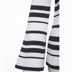 Women's Slim Flare Sleeve Round Neck Stripe Pullover Sweater N15823