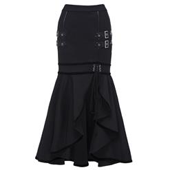 Steampunk Black Skirt, Knee-length Skirt for Women, Gothic Cosplay Skirt, Halloween Costume Skirt, Plus Size Skirt, Steampunk Party Skirt, Irregular Fishtail Skirt, #N15690
