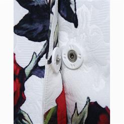 Women's Elegant Long Sleeve Lapel Flower Print Coat Dress N15556