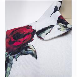 Women's Elegant Long Sleeve Lapel Flower Print Coat Dress N15556