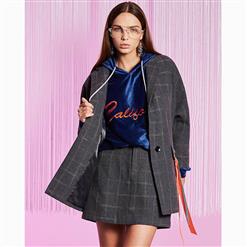 Women's Plaid Long Sleeve Notched Lapel One Button Loose Blazer N15715