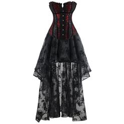 Women's Fashion Sexy Black and Red Lace Corset Organza Skirt Set N15452