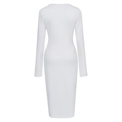 Women's White Lace-up V Neck Bell Sleeve High Slit Midi Dress N15551