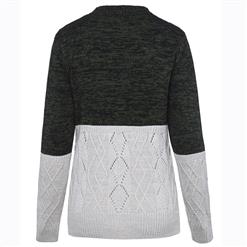 Women's Long Sleeve Round Neck Color Block Cable Knit Sweater N15810