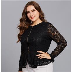 Women's Black Floral Lace Long Sleeve Slim Fit Blouse Plus Size N15456