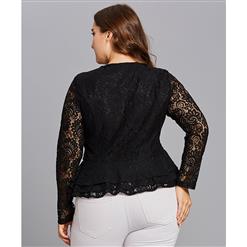 Women's Black Floral Lace Long Sleeve Slim Fit Blouse Plus Size N15456