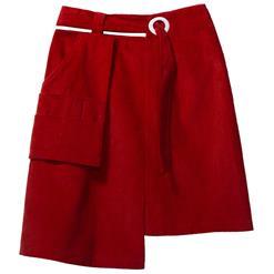 Solid Color Skirt, Asymmetric Skirt, Midi Skirt, Lace-up Skirt, Fashion Skirt, Pocket Skirt, Slit Skirt, Skirt for Women, #N15463