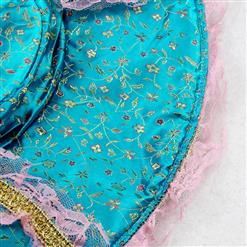 4 Piece Sexy Blue-pink Inwrought Lace V-neck Pirate Adult Roel Play Costume with Hat P1521