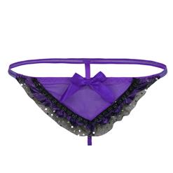 Purple mesh & lace thong PT0008