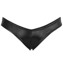 Sexy Black Faux Leather Night Club Panties PT16476