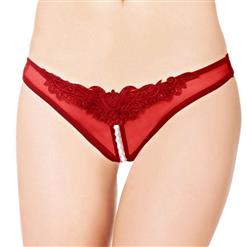 Sexy Red Crotchless Applique Pearl Panty PT17276