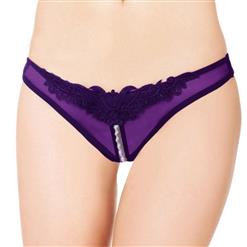 Sexy Purple Panty, Sexy Night Club Panty for Women, Purple Crotchless Thong, Low Waist Mesh Panty, Sexy Crotchless Applique Pearl Panty, #PT17277