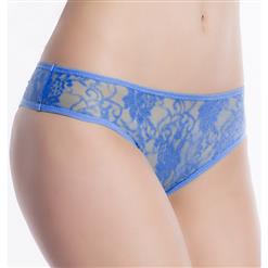 Sexy Blue Open Crotch Floral Lace Plus Size Panty PT17525
