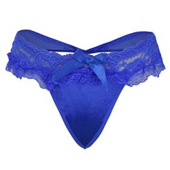Sexy Thong, Blue Lace, Lace And Ribbon Detail, #PT909