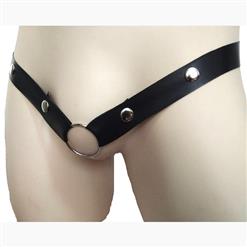 Sexy Black Faux Leather O-ring Rivet G-string Crotchless Underwear Thong PT17611