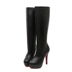 Noble Lady Black Faux Leather Knee-high Boots SWB20283