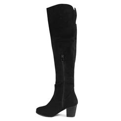 Courtlike Black Suede Thigh-high Chunky Heels Boots SWB20381
