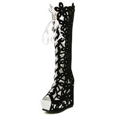 Cut Out Knee-High Wedge Heel Boots SWB80043