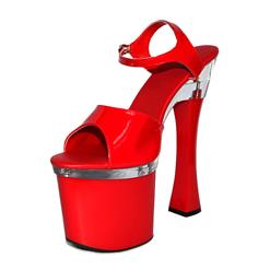 Stage Performance Sandals, Red Sandals, Chunky High Heel Sandals, #SWS20066